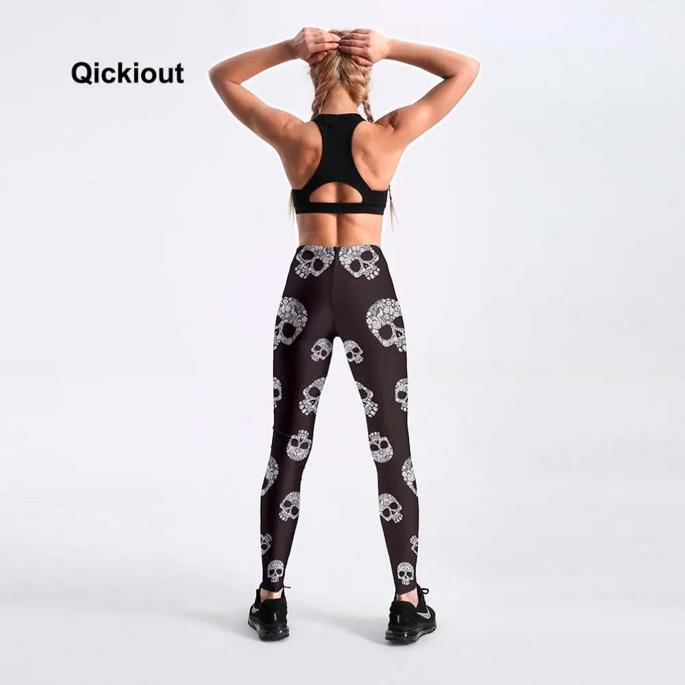 Qickitout Leggings New Arrival 2018 women's plus size leggings Black Skull thermal leggings fitness warm winter leginsy Pants