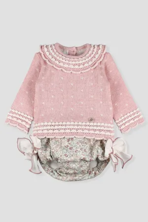 "Maya" Pink Knit Top & Vintage Floral Bloomers