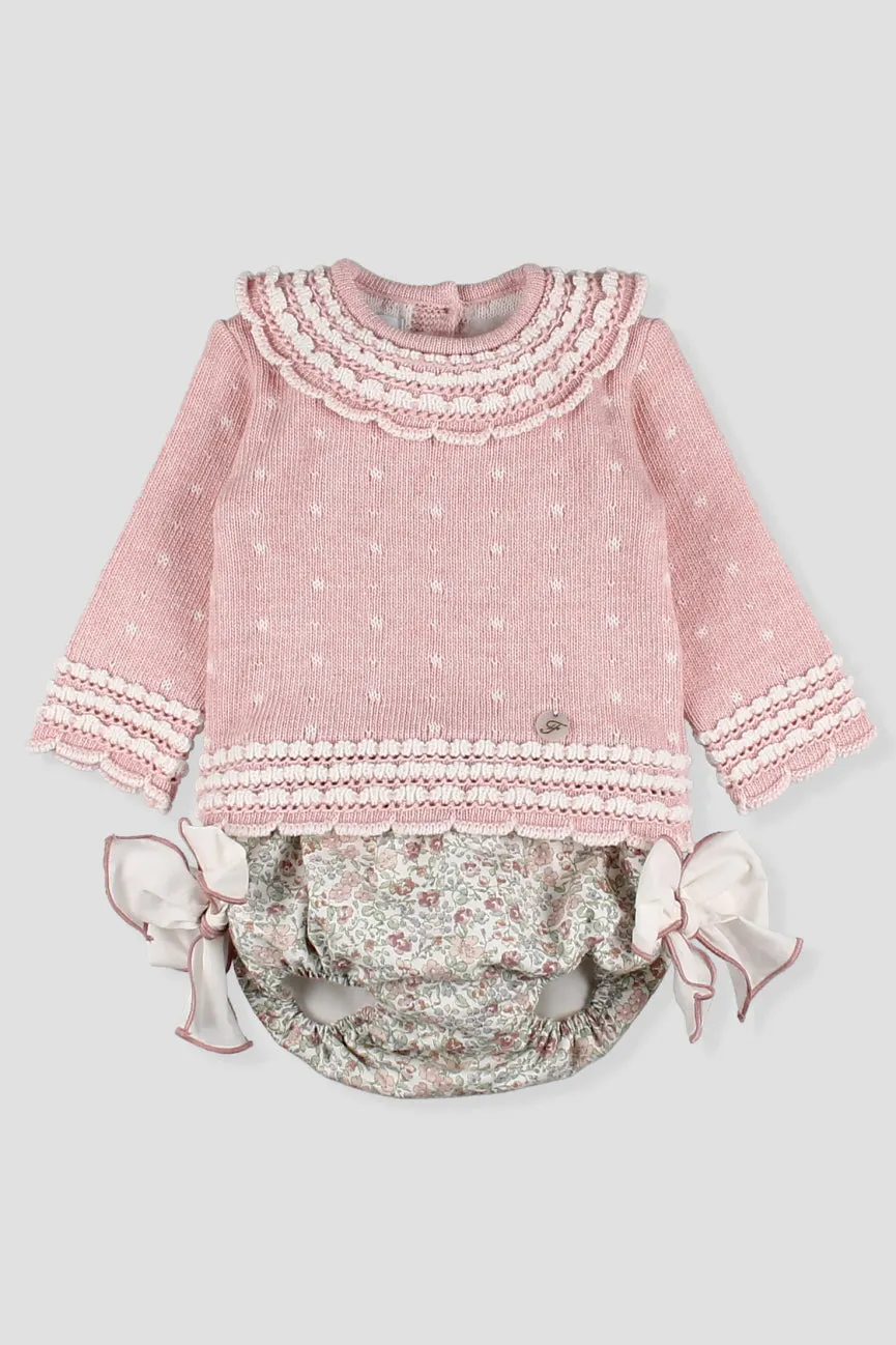 "Maya" Pink Knit Top & Vintage Floral Bloomers