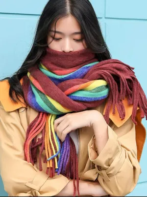 Rainbow knit scarves