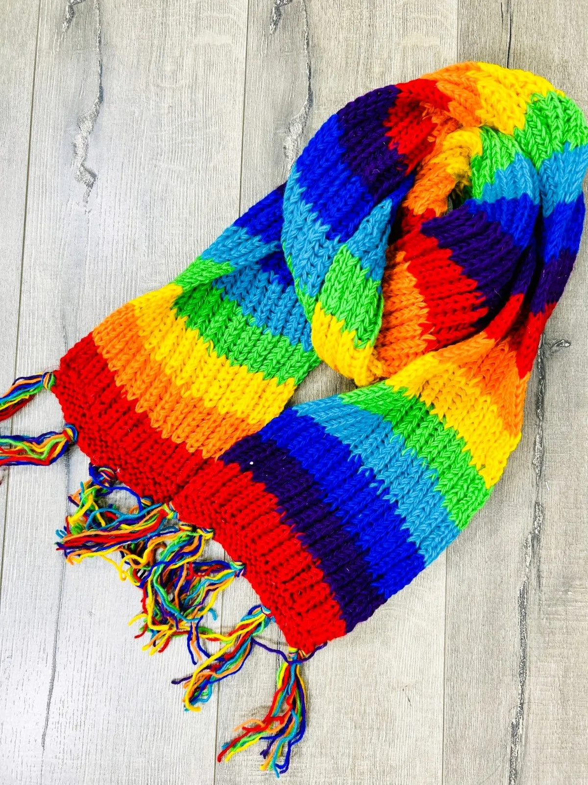 Rainbow Stripe Chunky Knit Scarf