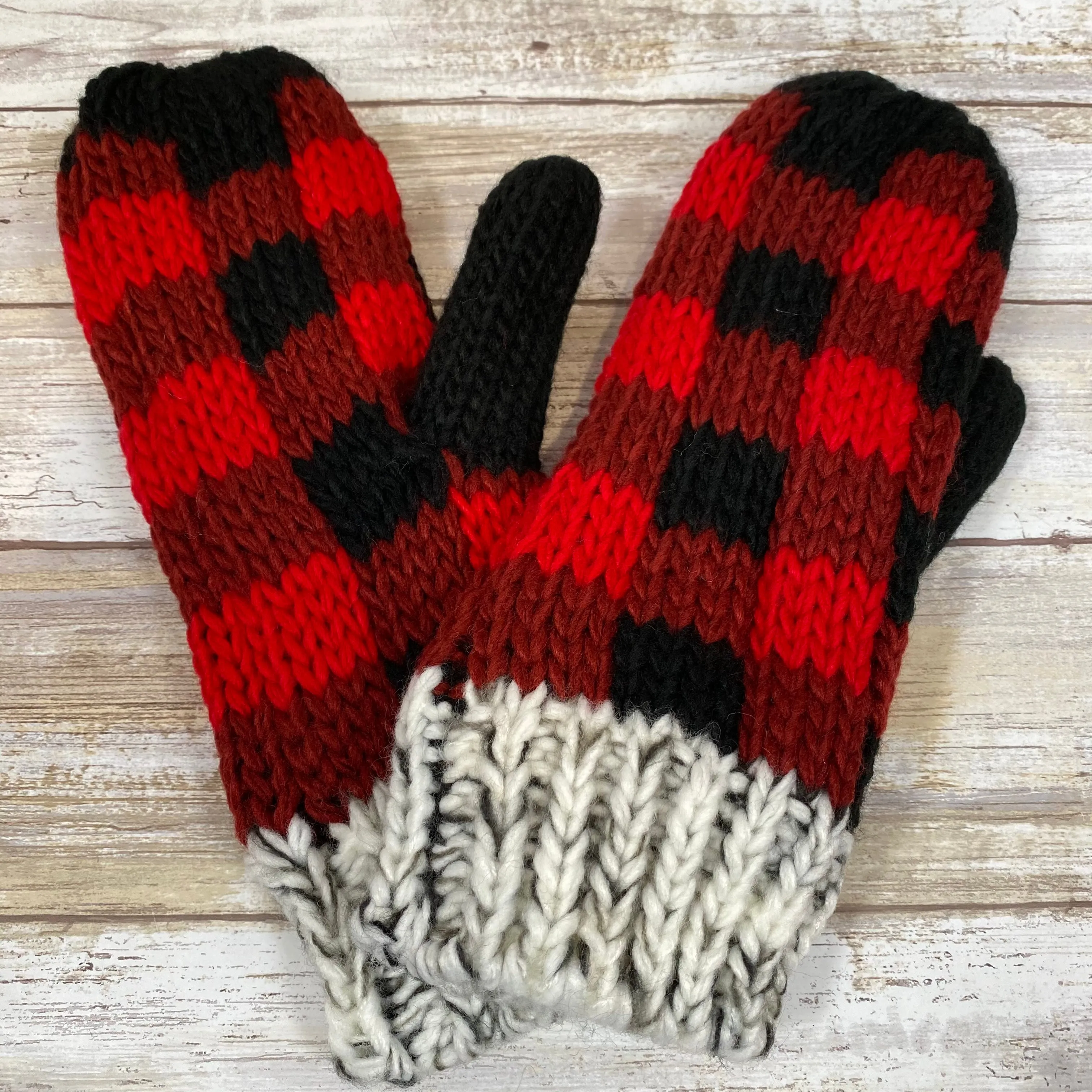 Red Plaid Fleece Lined Mittens