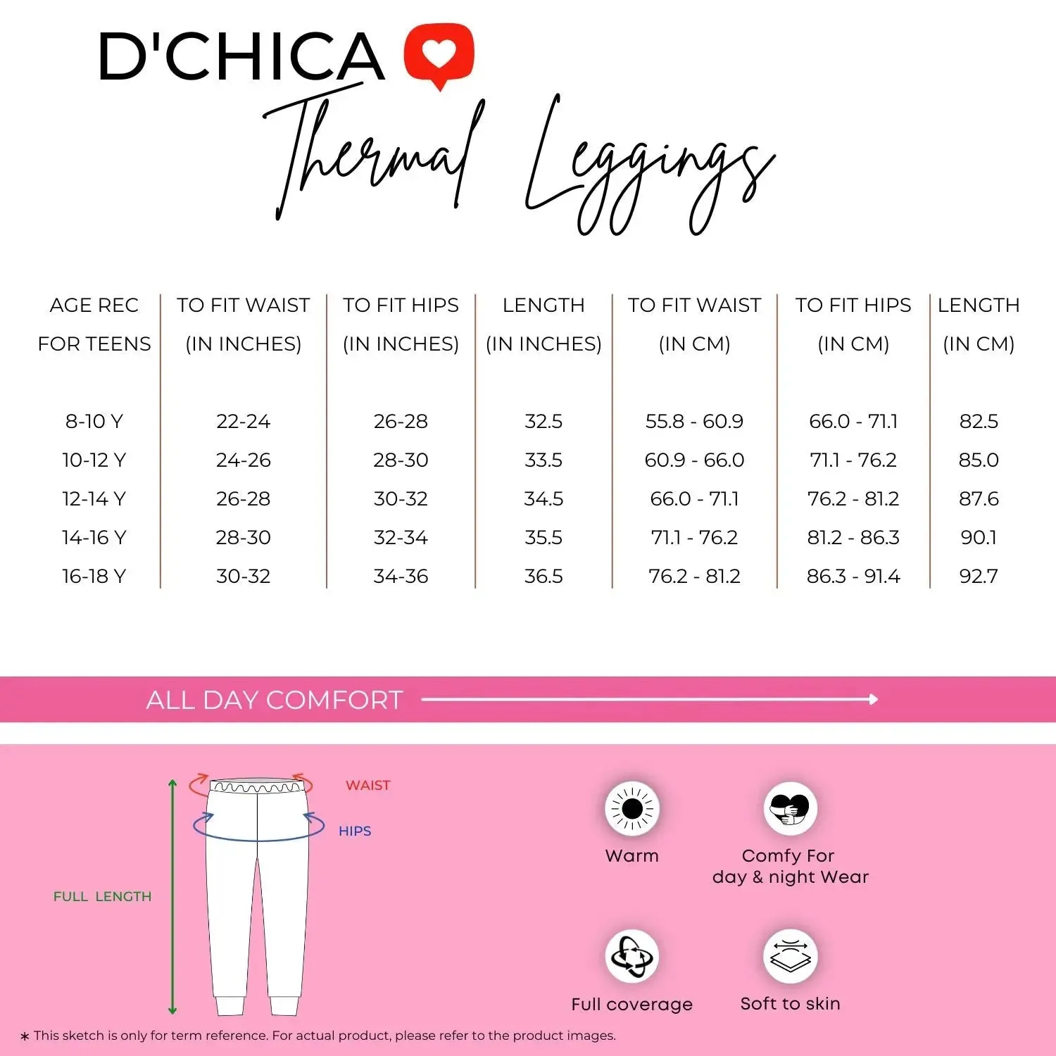 Regular Fit Warm Thermal Leggings for Winterwear | White For Girls & Young Women | Set of 1