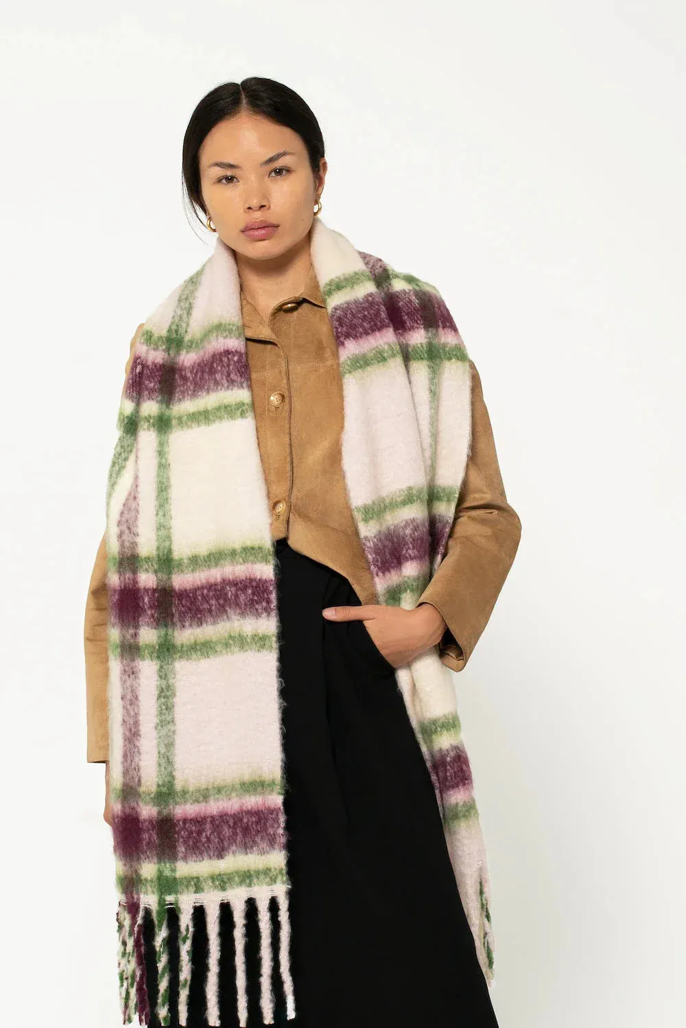 REplaid Oversized Recycled Bottle Scarf - Grape & Green