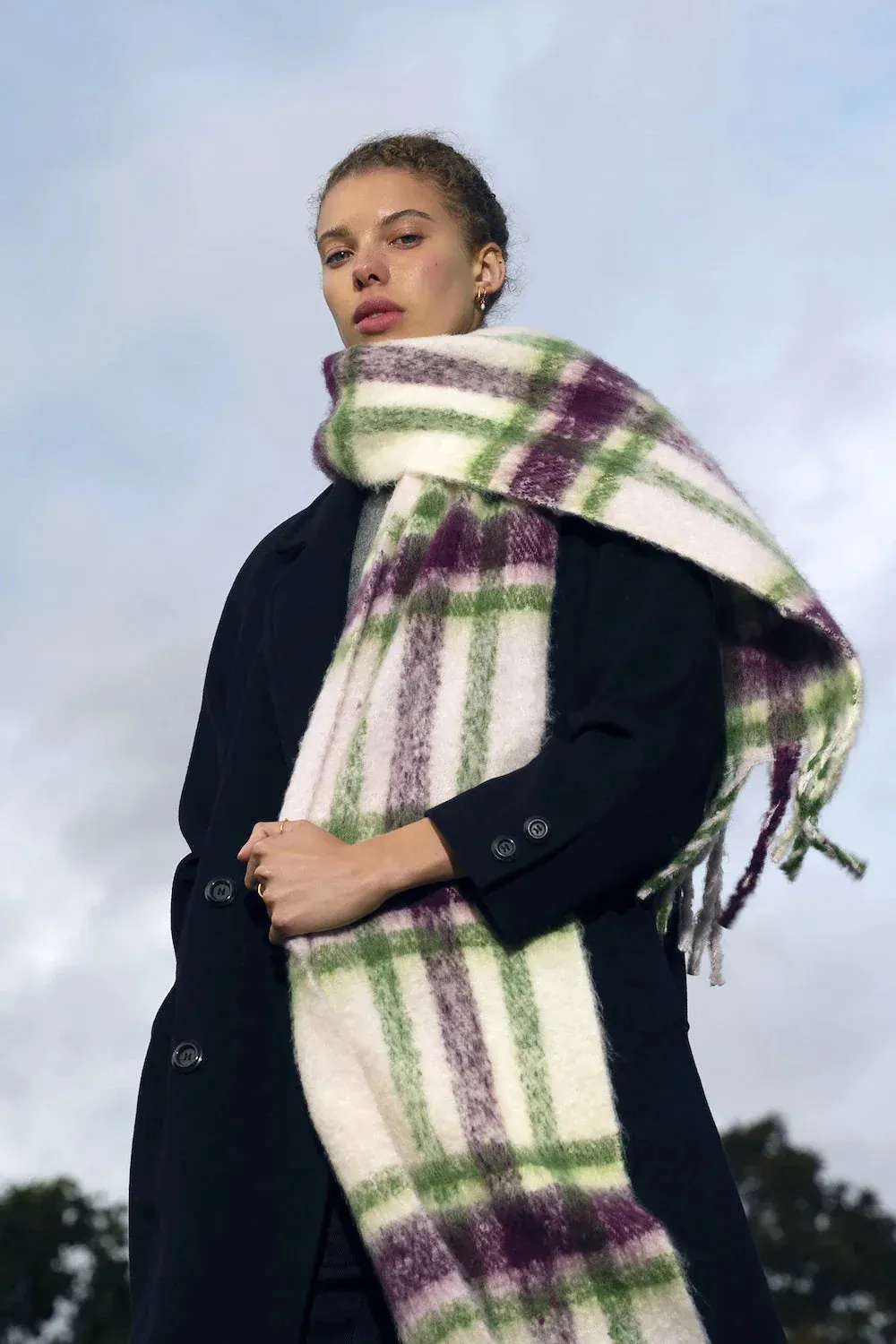 REplaid Oversized Recycled Bottle Scarf - Grape & Green
