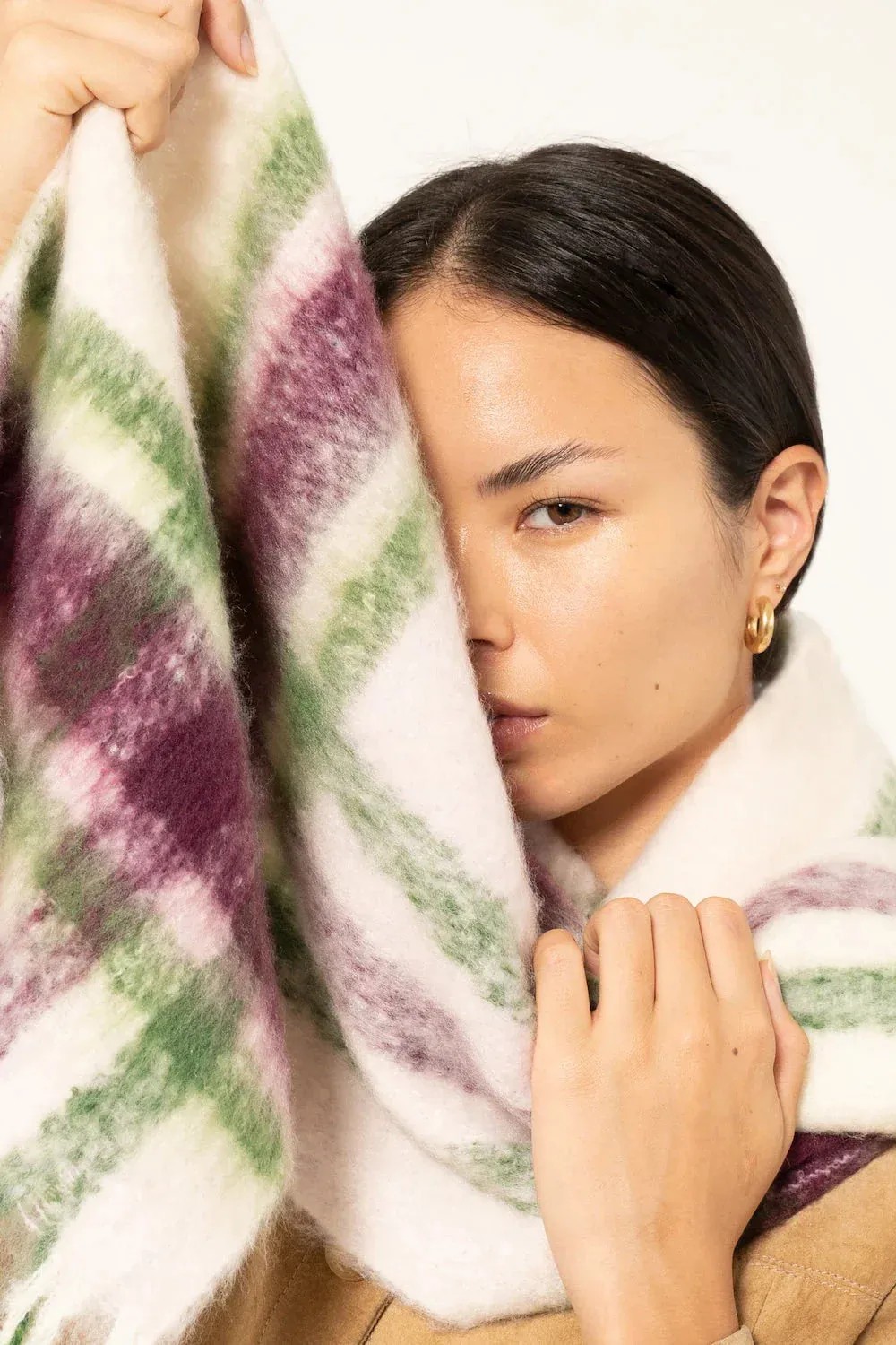REplaid Oversized Recycled Bottle Scarf - Grape & Green