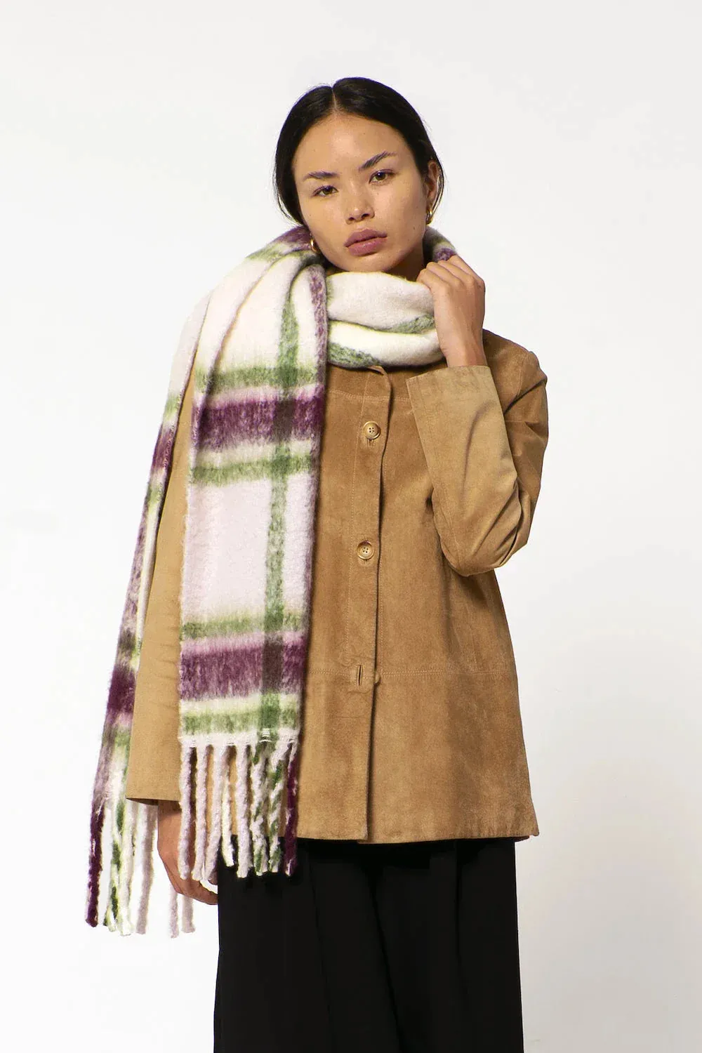 REplaid Oversized Recycled Bottle Scarf - Grape & Green