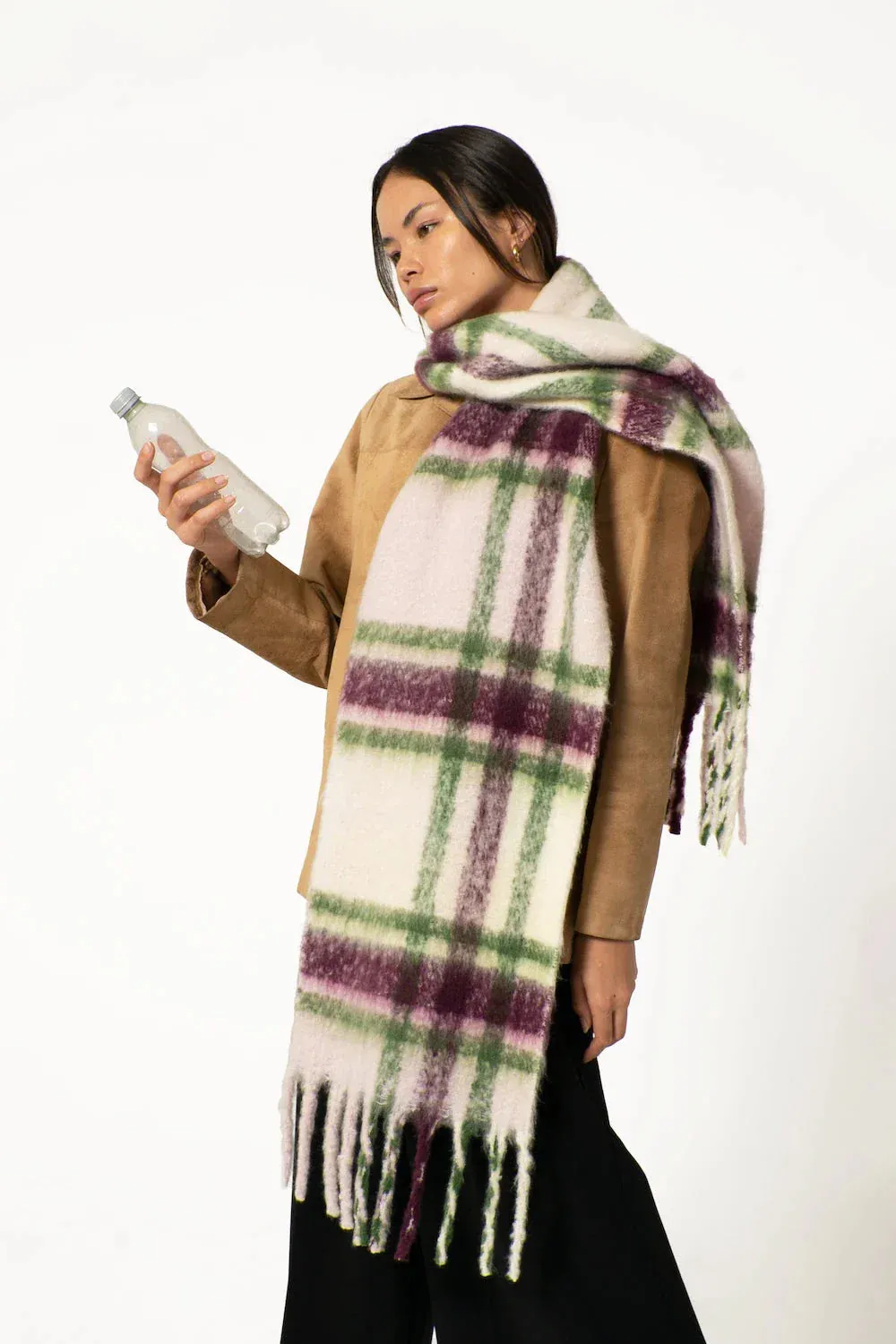 REplaid Oversized Recycled Bottle Scarf - Grape & Green