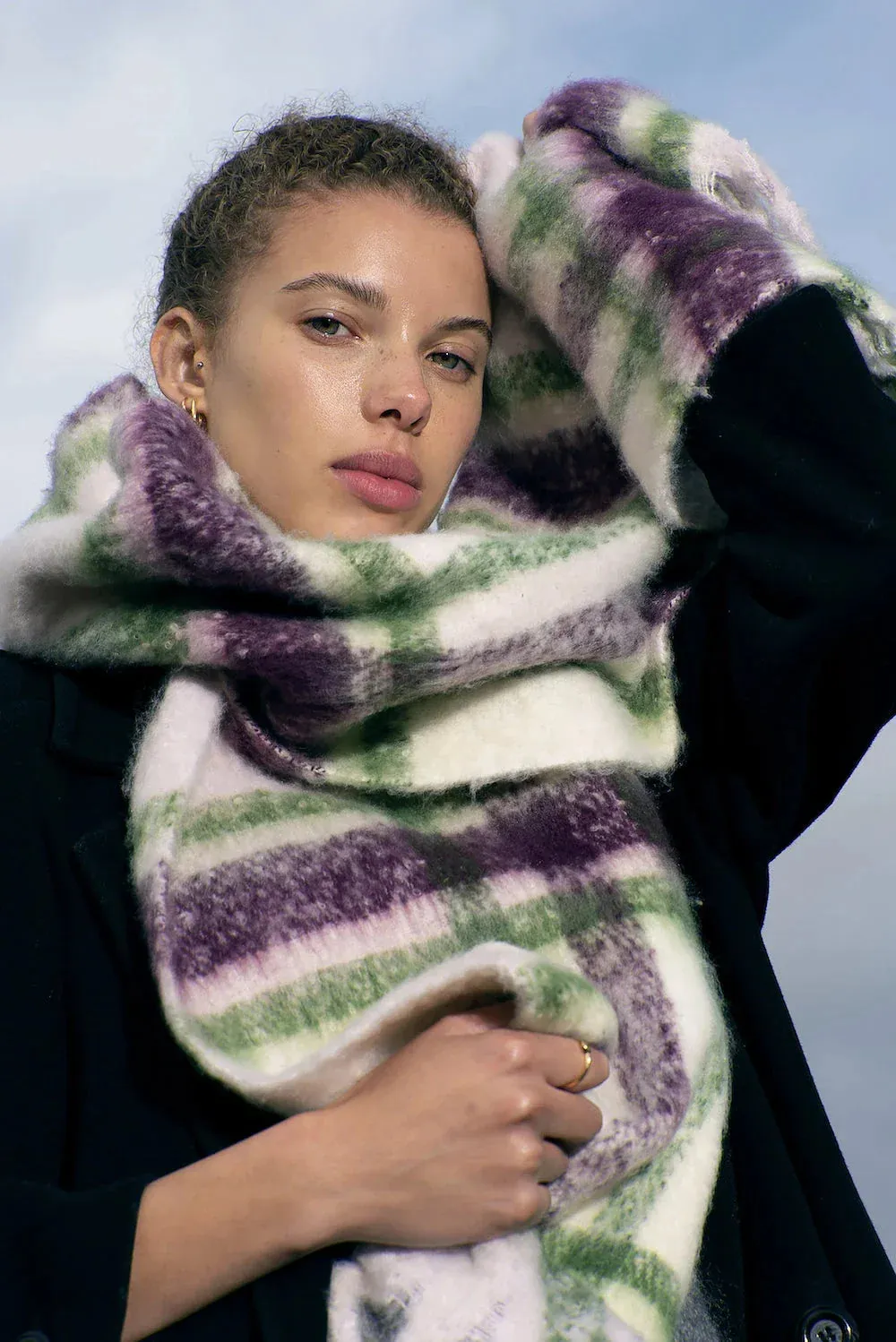 REplaid Oversized Recycled Bottle Scarf - Grape & Green