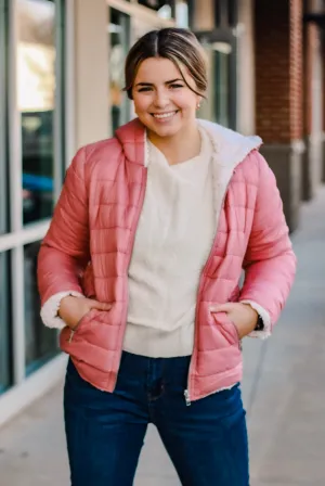 Reversible Puffer Jacket in Mauve