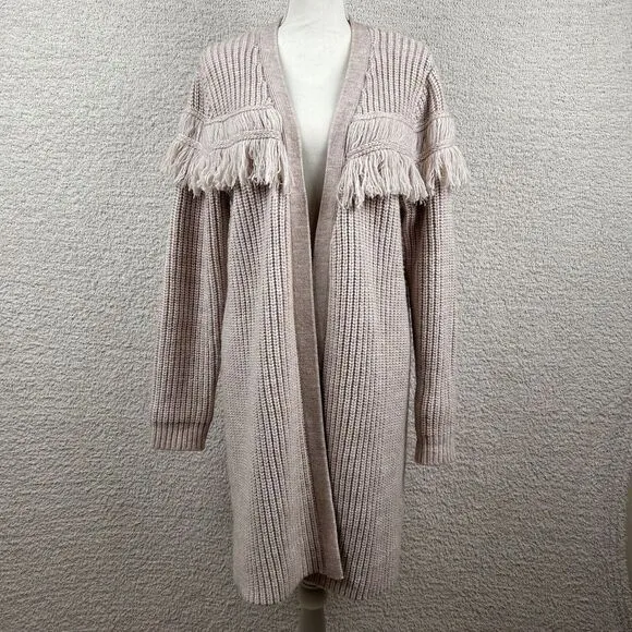 Revolve Tularosa Cardigan Womens M Sandstone Alpaca‎ Wool Blend Chunky Fringe