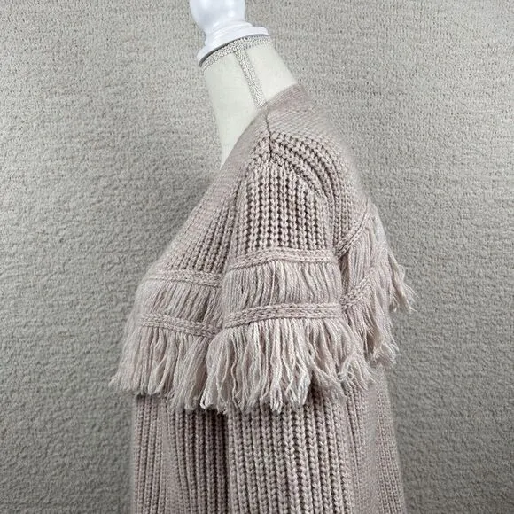 Revolve Tularosa Cardigan Womens M Sandstone Alpaca‎ Wool Blend Chunky Fringe