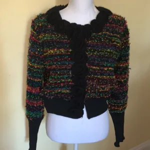 Roberto Naldi Italian Wool Blend Multi Colors Snap Front Cardigan Sweater Jacket