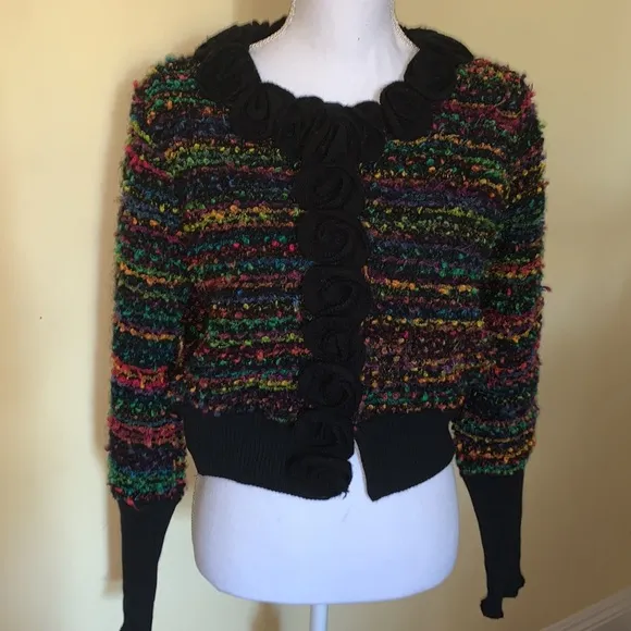 Roberto Naldi Italian Wool Blend Multi Colors Snap Front Cardigan Sweater Jacket