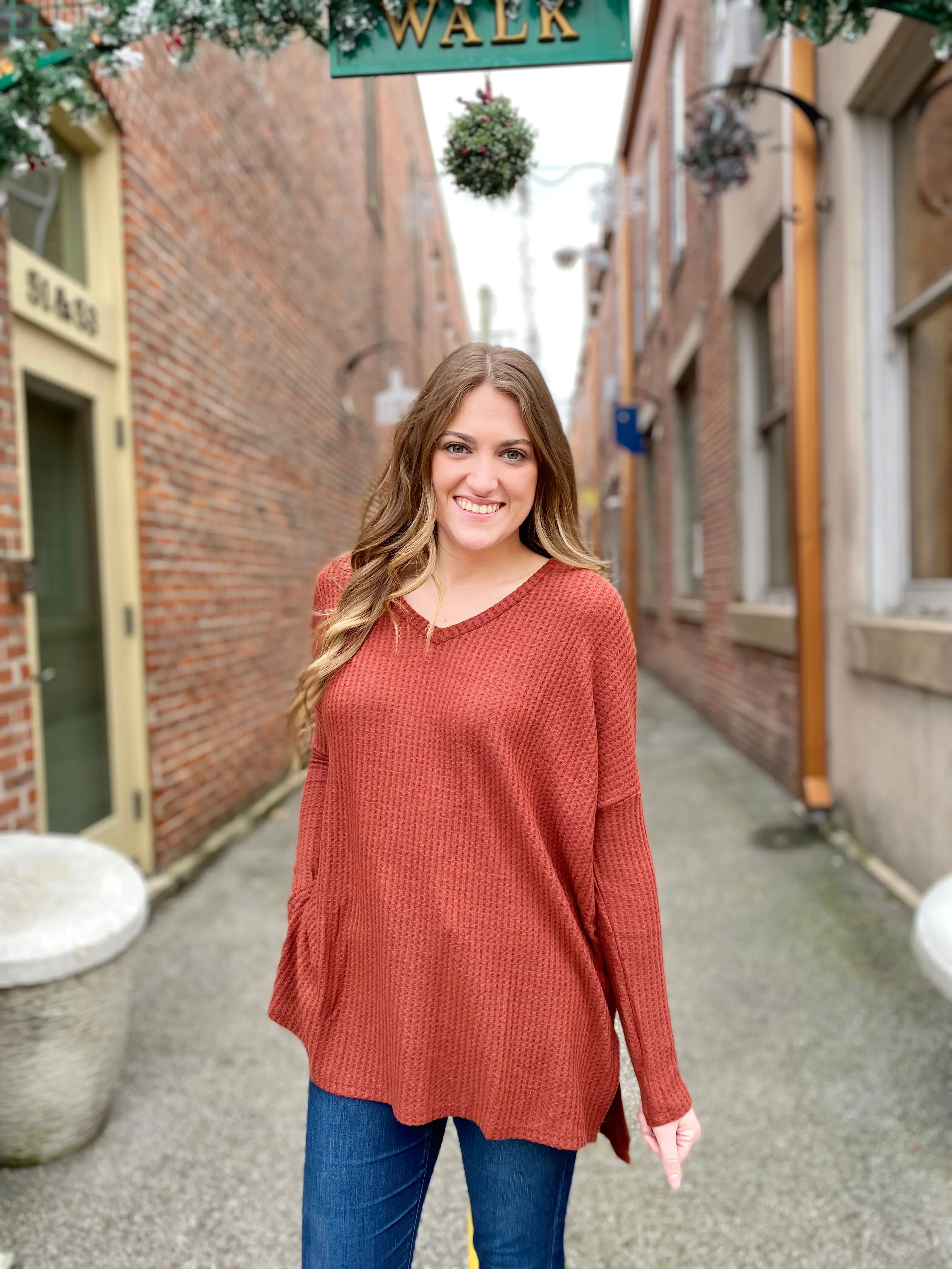 Rust Thermal V Neck
