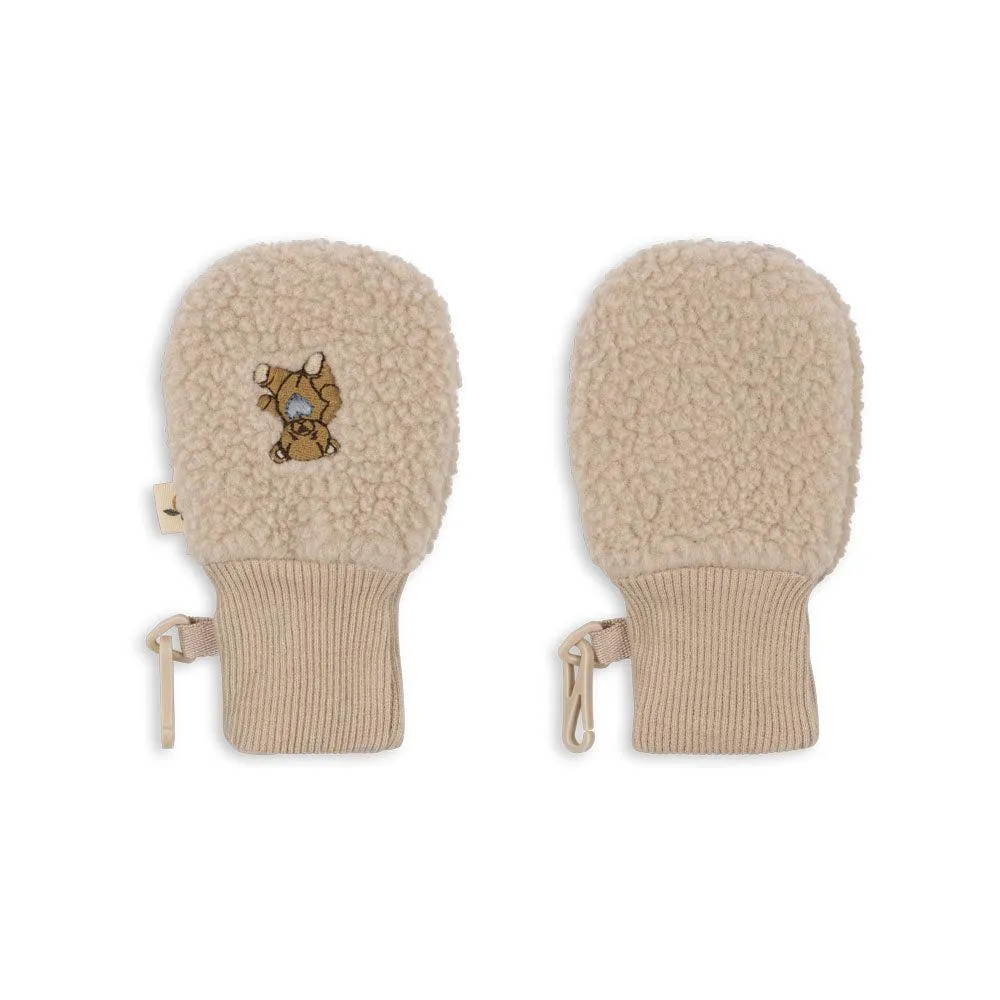 Safa Teddy Embroidered Borg Baby Mittens (Tan)