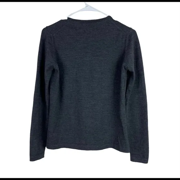 Saks Fifth Avenue Cardigan 100% Merino Wool Gray Women’s Sz S Italy Black Label