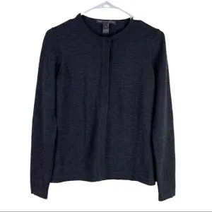 Saks Fifth Avenue Cardigan 100% Merino Wool Gray Women’s Sz S Italy Black Label