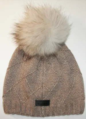 Sand Chunky Knit Fur Pom Pom Hat