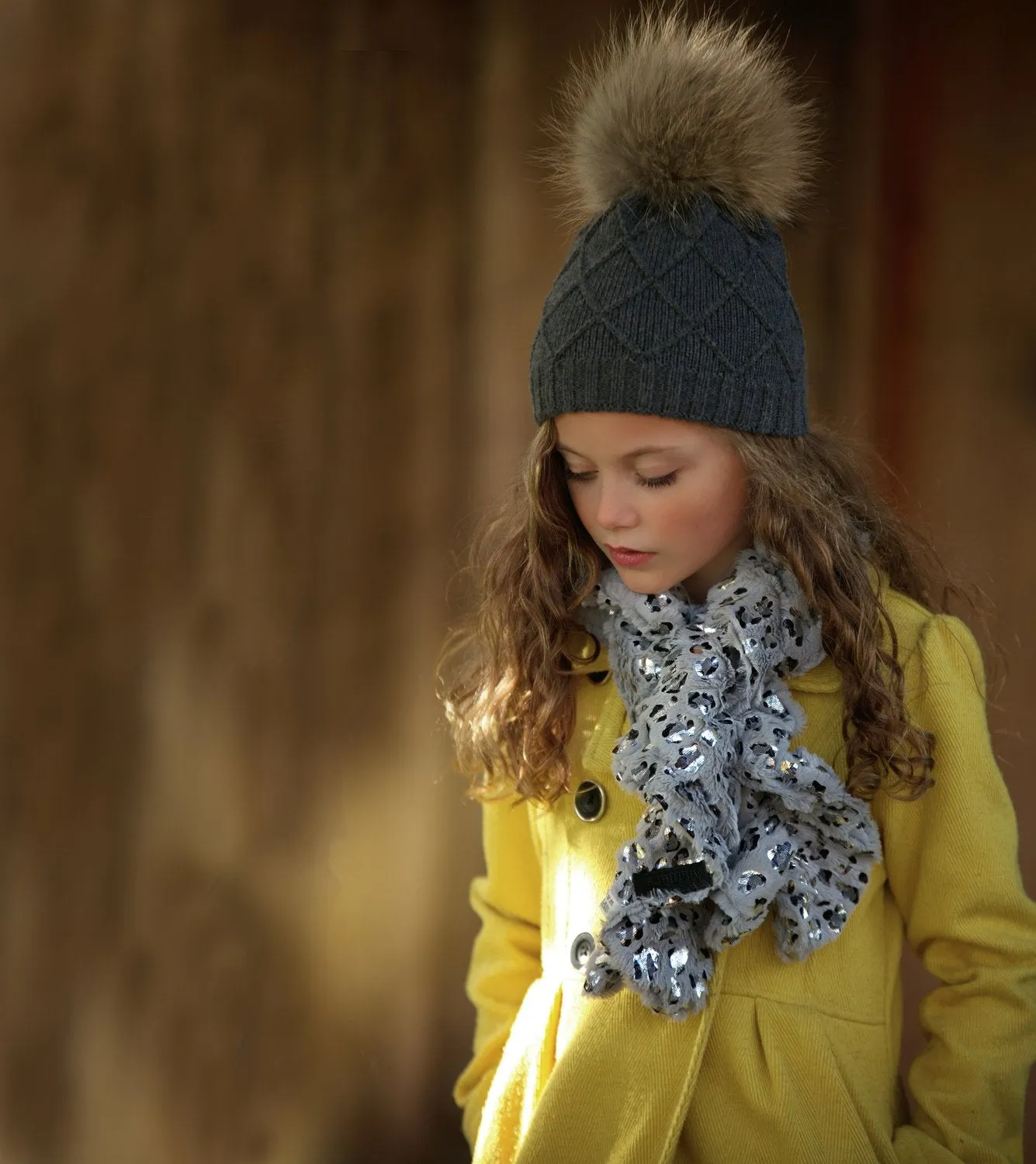 Sand Chunky Knit Fur Pom Pom Hat