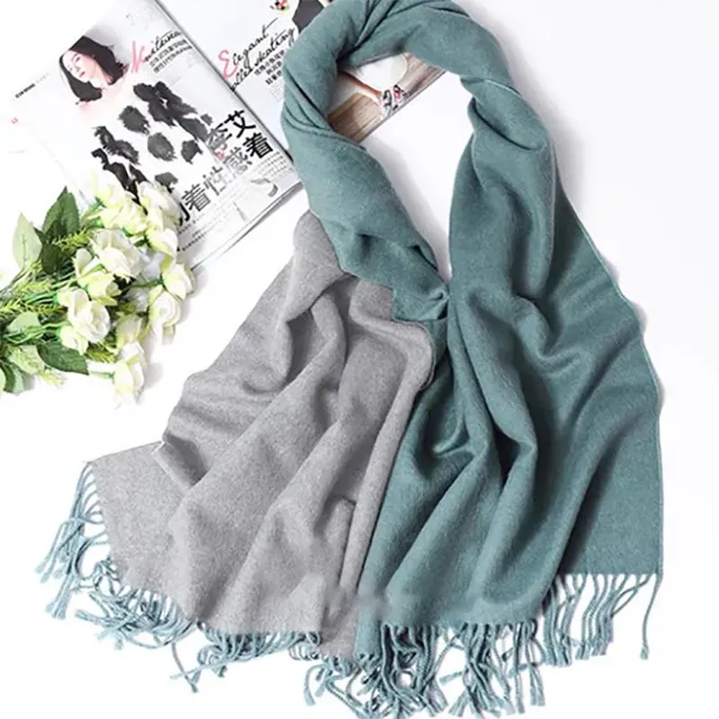 Scarf Women Korean Rabbit Hair Double-sided Two-color Thick Solid Color Shawl Dual-use Warm Tassel Scarf
