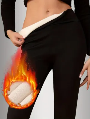 Schwarze thermo-fleece-hose mit elastischem bund - lara
