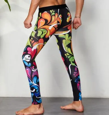 SEOBEAN winter Tights Autumn Workout fitness Mens sexy Geometrical pattern Long johns Low Rise leggings Underpants