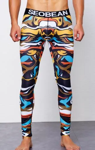SEOBEAN winter Tights Autumn Workout fitness Mens sexy Geometrical pattern Long johns Low Rise leggings Underpants