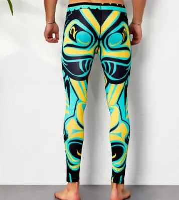 SEOBEAN winter Tights Autumn Workout fitness Mens sexy Geometrical pattern Long johns Low Rise leggings Underpants