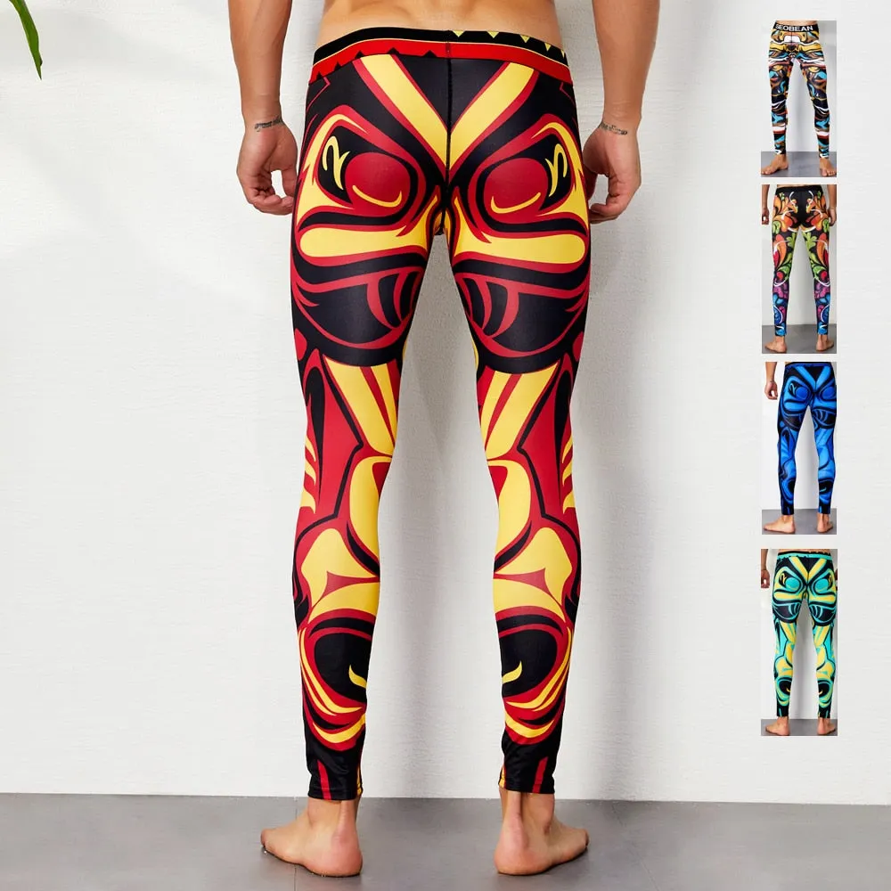 SEOBEAN winter Tights Autumn Workout fitness Mens sexy Geometrical pattern Long johns Low Rise leggings Underpants