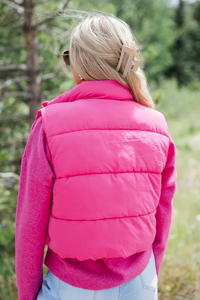 Sights To See Fuchsia Cropped Puffer Vest FINAL SALE