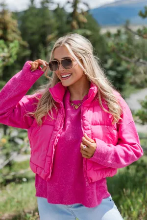 Sights To See Fuchsia Cropped Puffer Vest FINAL SALE