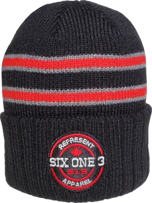 Six One 3 Benchmark Rib Knit Beanie Toque Black Red