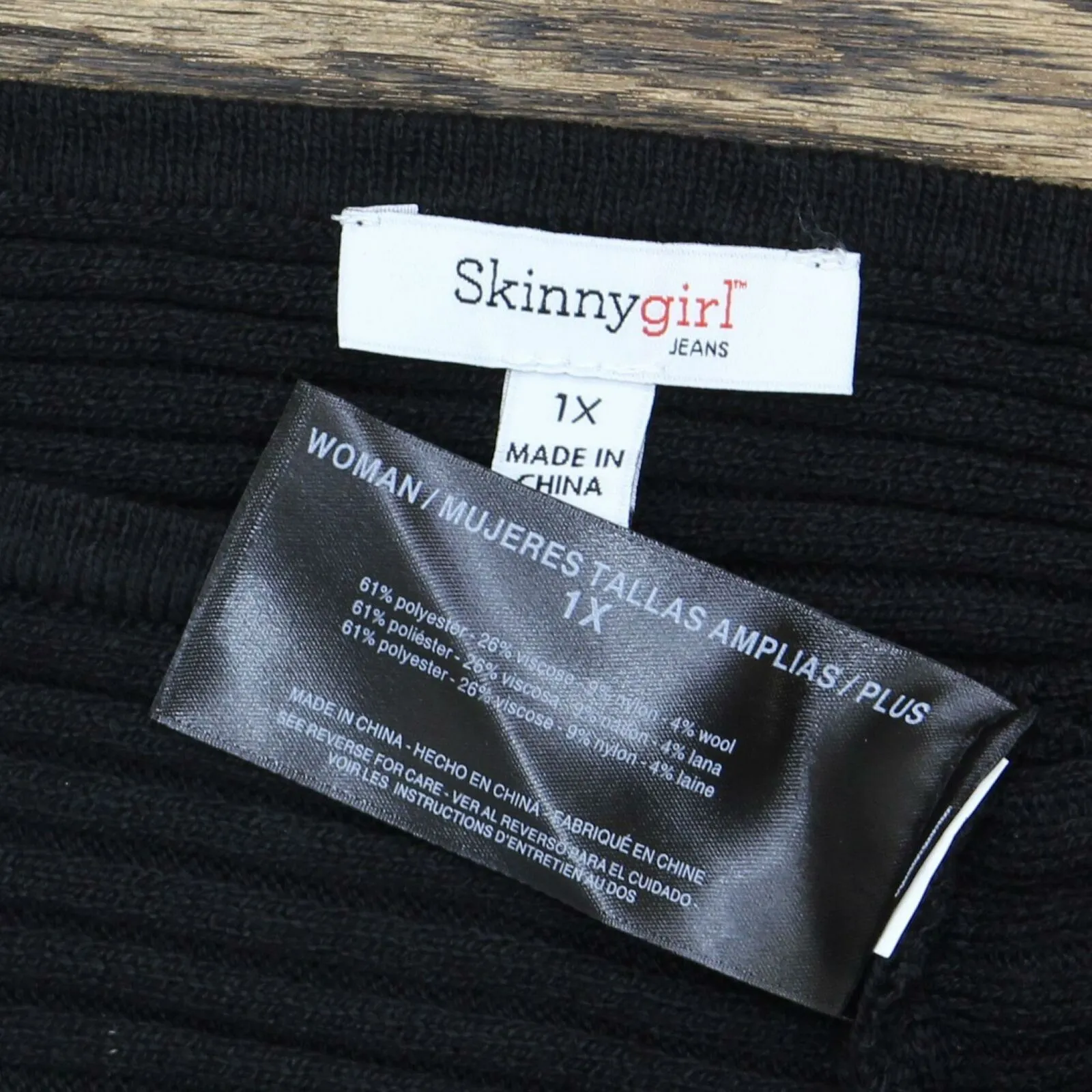 Skinnygirl Plus Size Casey Boatneck Rib Knit Sweater Black 1X
