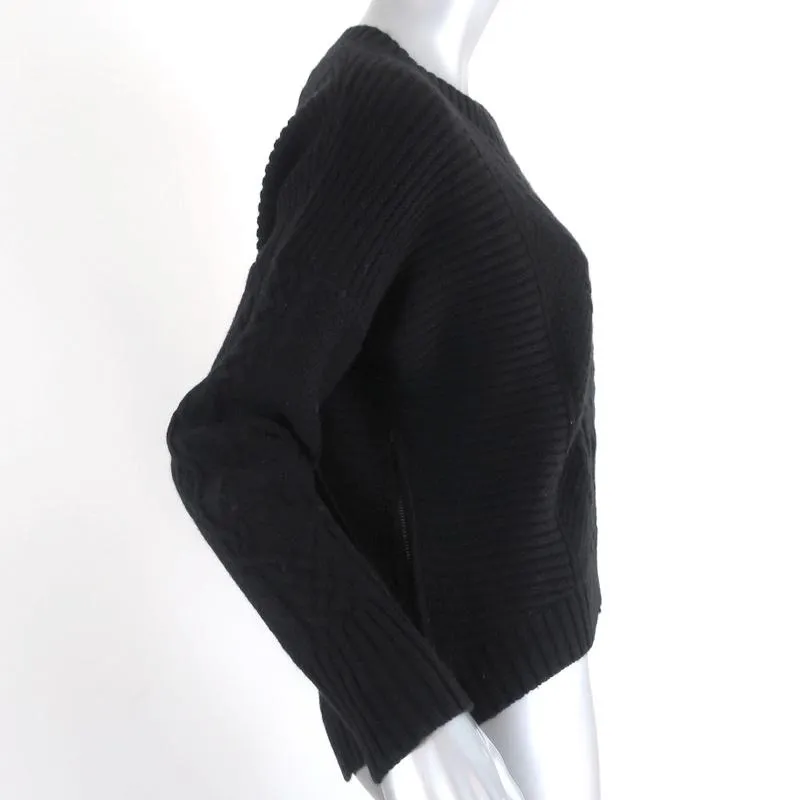Skull Cashmere Sweater Black Ribbed & Cable Knit Wool-Cashmere Size Small