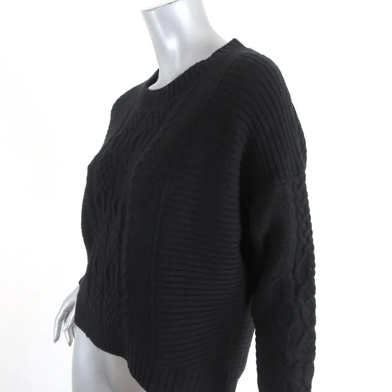 Skull Cashmere Sweater Black Ribbed & Cable Knit Wool-Cashmere Size Small