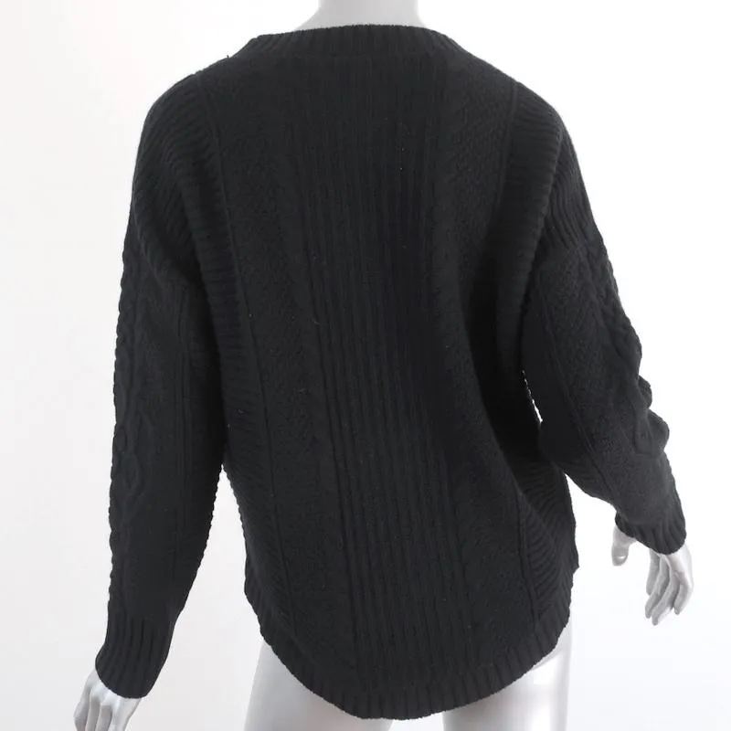 Skull Cashmere Sweater Black Ribbed & Cable Knit Wool-Cashmere Size Small