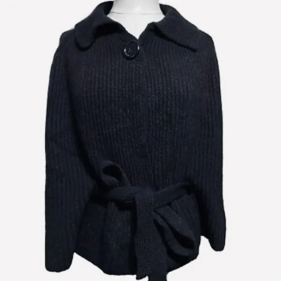 Slepelunga Fashion Wool Blend Chunky Knit Black Poncho  Cape Size One Size
