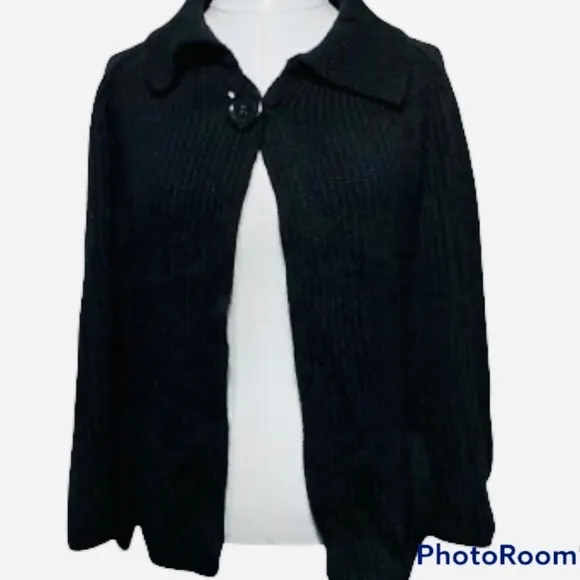 Slepelunga Fashion Wool Blend Chunky Knit Black Poncho  Cape Size One Size