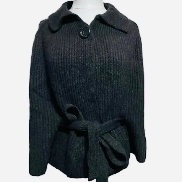 Slepelunga Fashion Wool Blend Chunky Knit Black Poncho  Cape Size One Size