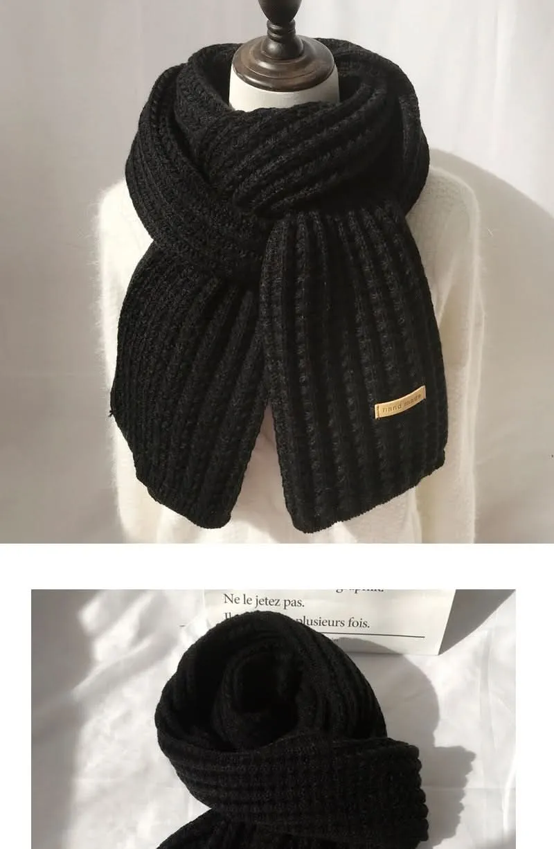 Solid Color Wool Knitted Scarf for Women – Warm & Trendy