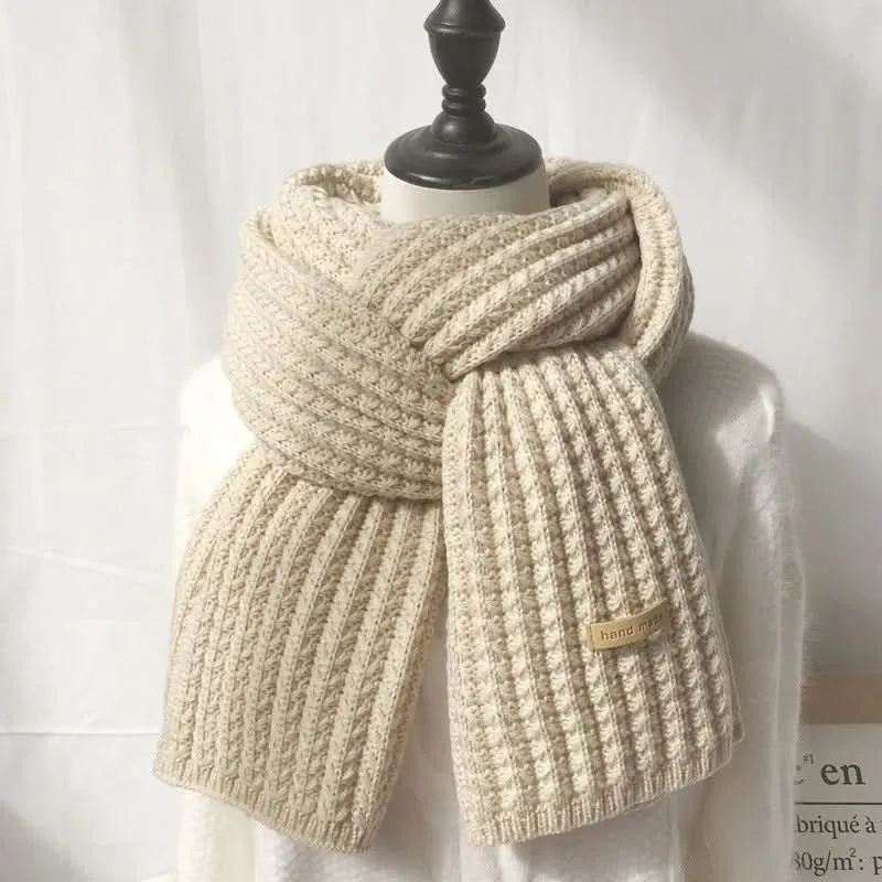 Solid Color Wool Knitted Scarf for Women – Warm & Trendy