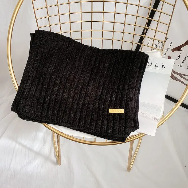 Solid Color Wool Knitted Scarf for Women – Warm & Trendy