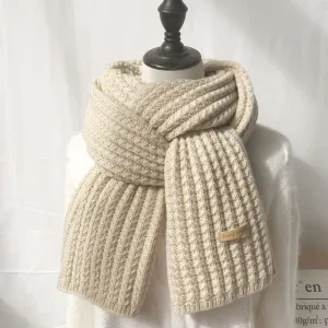 Solid Color Wool Knitted Scarf for Women – Warm & Trendy