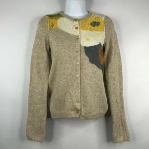Sparrow Anthropologie Carlotta Oatmeal Beaded Sequin Floral Cardigan Swe…
