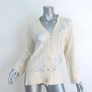 Stella McCartney Cardigan Cream Lace-Trim Cashmere-Wool Size 36 V-Neck Sweater