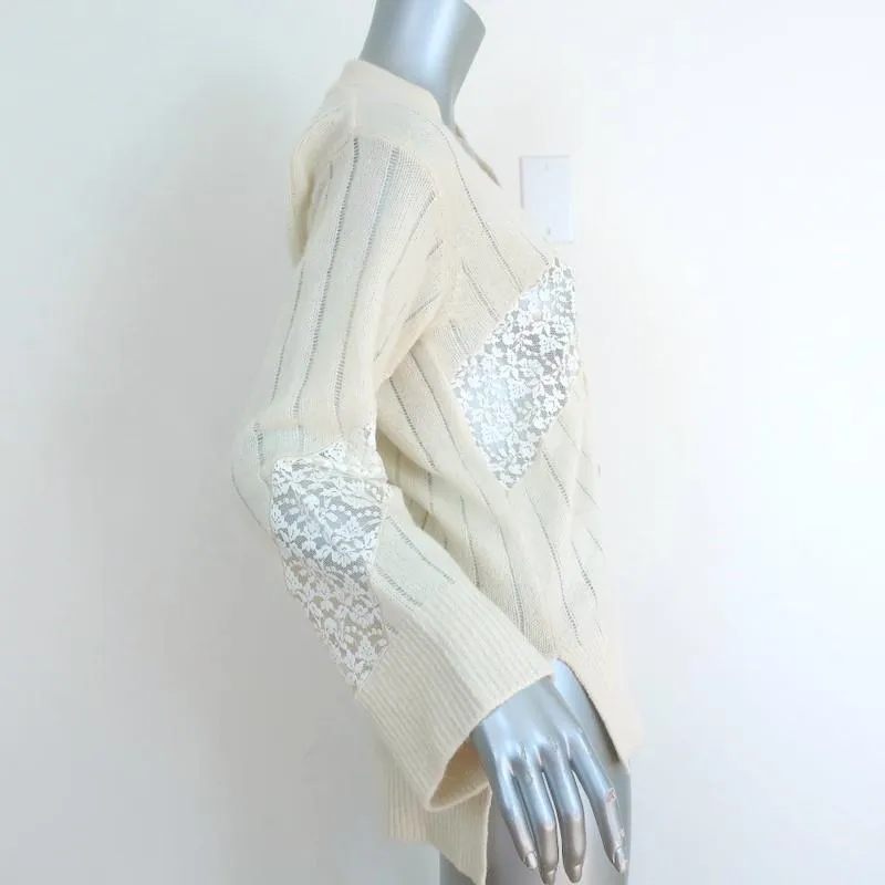 Stella McCartney Cardigan Cream Lace-Trim Cashmere-Wool Size 36 V-Neck Sweater