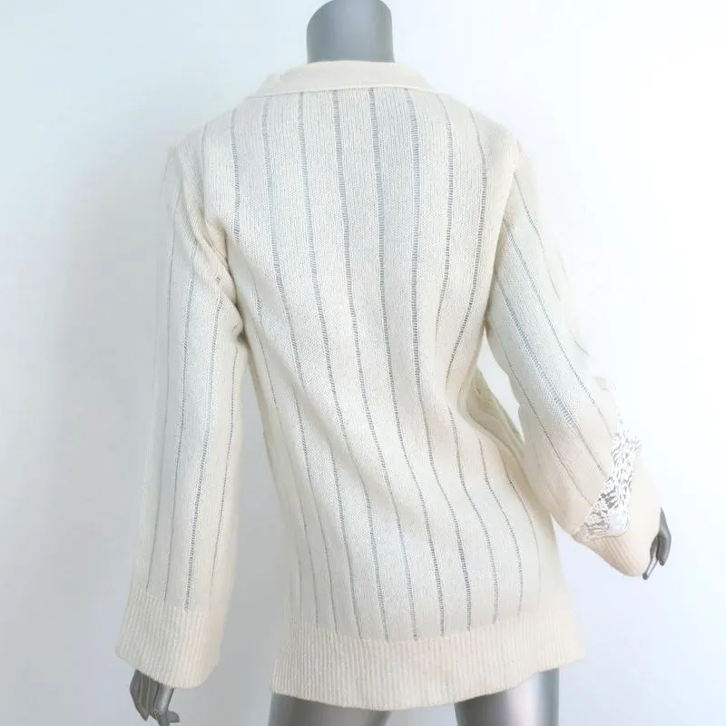 Stella McCartney Cardigan Cream Lace-Trim Cashmere-Wool Size 36 V-Neck Sweater