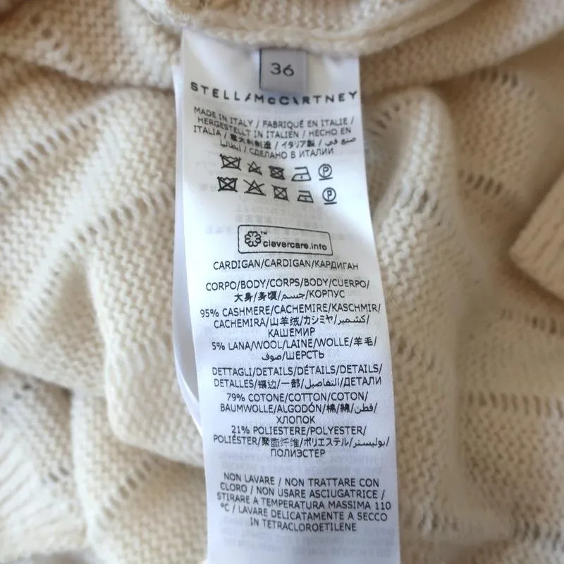 Stella McCartney Cardigan Cream Lace-Trim Cashmere-Wool Size 36 V-Neck Sweater