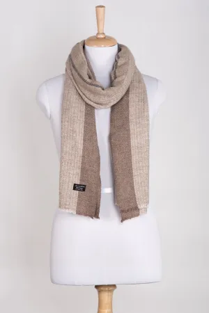Stripes and Chevron Cashmere Wool Scarf - Beige